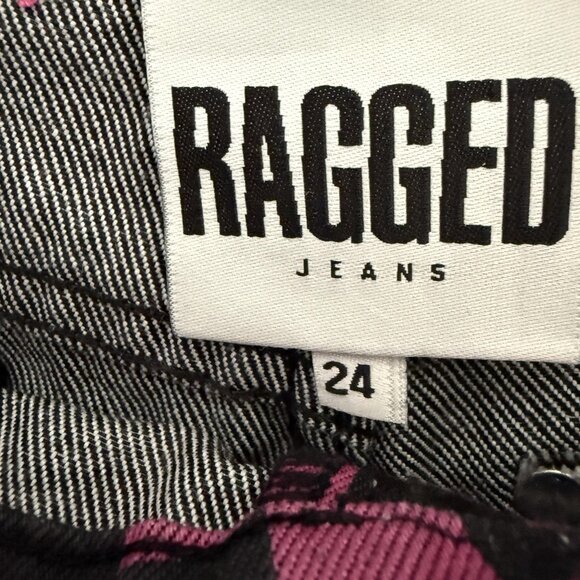 Ragged Jeans Pants Checkerboard Whimsigoth High Rise Pink Black - Picture 3 of 16